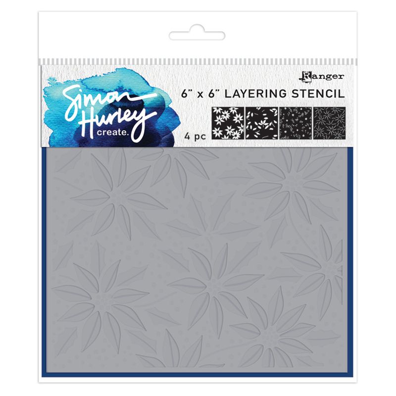 Simon Hurley create. Layering Stencils 6x6 Inch Festive Poinsettias (4pcs)