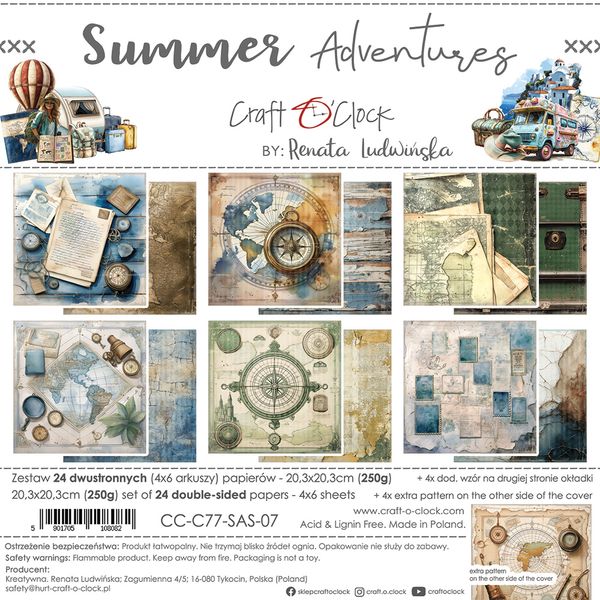 SUMMER ADVENTURES - A SET OF PAPERS 20,3X20,3CM - MIX