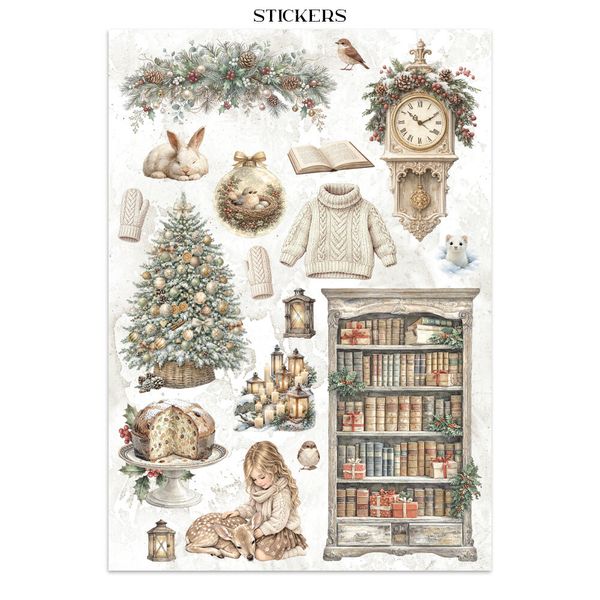 White Christmas Junk Journal Stickers, Backgrounds, Cut-Outs by Cristina Radovan