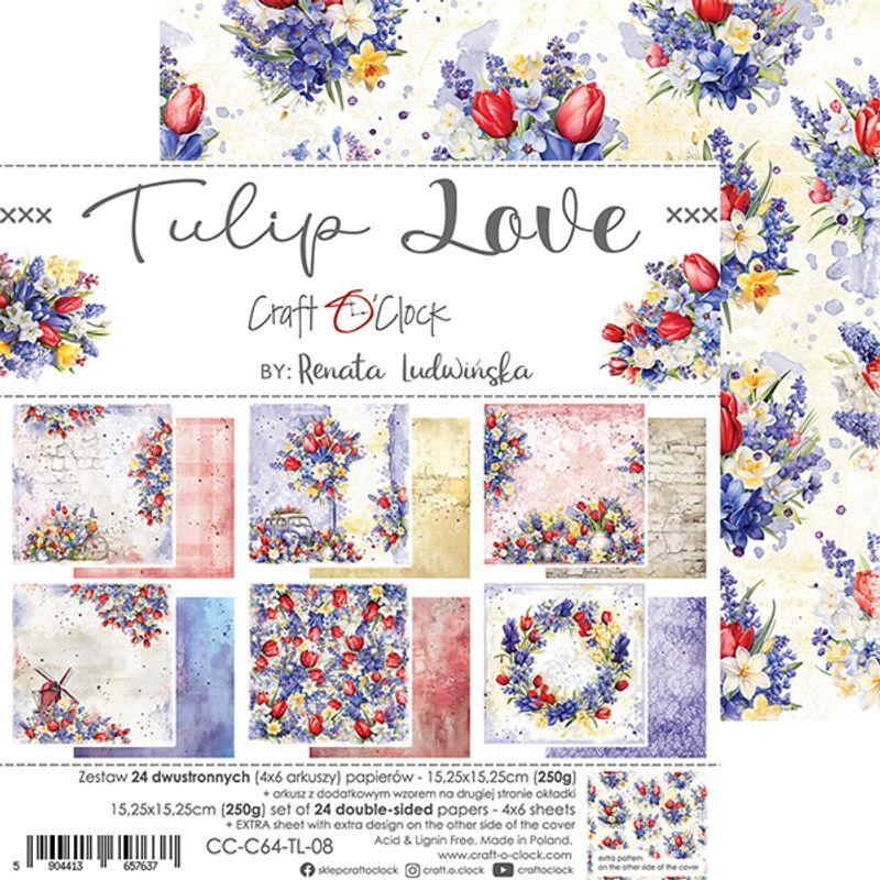 TULIP LOVE - A SET OF PAPERS 15,25X15,25CM