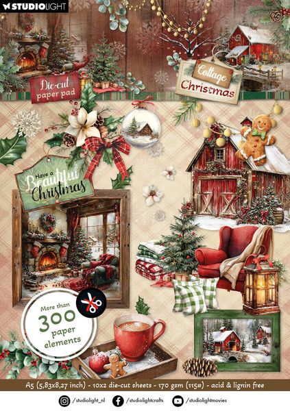Cottage Christmas A5 Die-Cut Paper Pad Elements