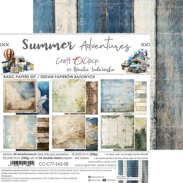 SUMMER ADVENTURES - A SET OF PAPERS 20,3X20,3CM - MIX