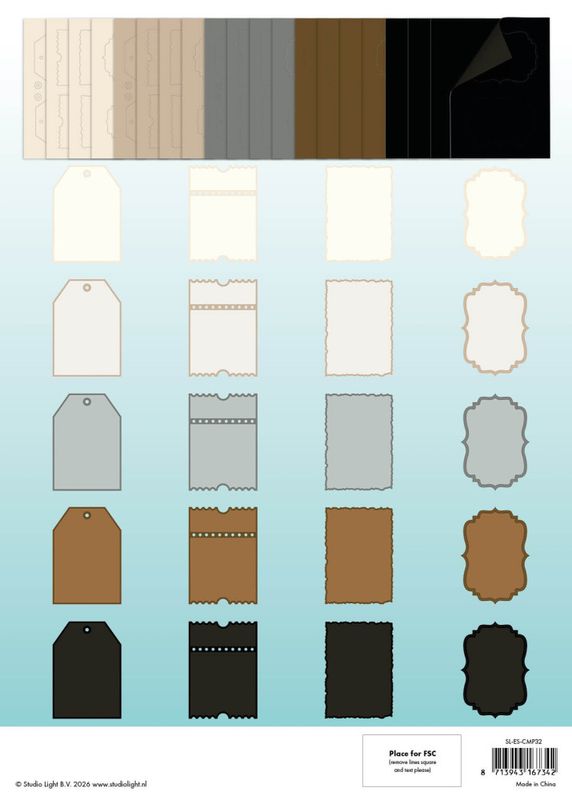 Studio Light - Naturals and Essentials Card Shapes 152x152mm Blokk, str A4, 20 ark
