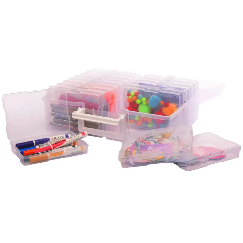 Clear storage box with 16 cases