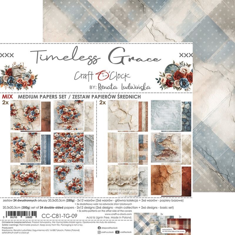 TIM E L E S S G R A C E -   a s e t o f  p a p e r s 2 0,3 x2 0,3 c m -  MIX