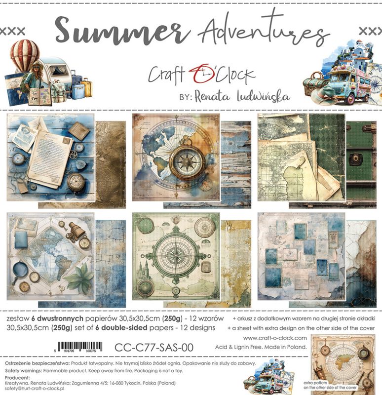 SUMMER ADVENTURES - A SET OF PAPERS 30,5X30,5CM
