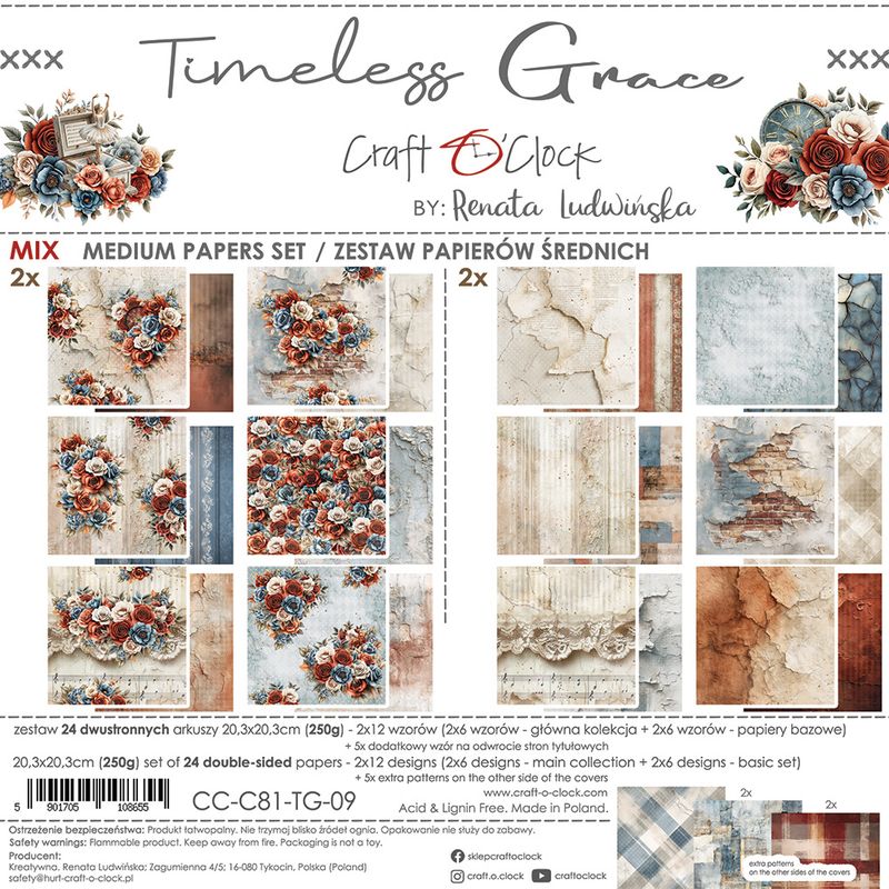 TIM E L E S S G R A C E -   a s e t o f  p a p e r s 2 0,3 x2 0,3 c m -  MIX
